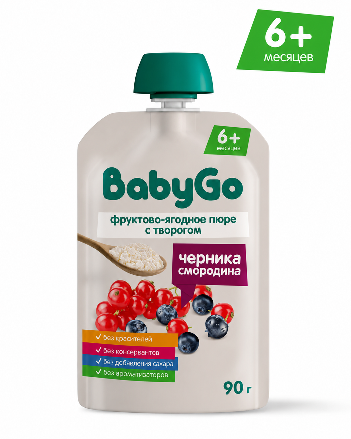 Пюре BabyGo с творогом черникой и смородиной с 6 мес 90 г - фото 1