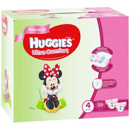 Подгузники Huggies Ultra Comfort для девочек 4 (8-14 кг) 126 шт.