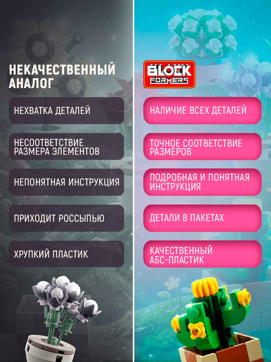 Конструктор Blockformers цветы набор 6 шт из мини-блоков - фото 4