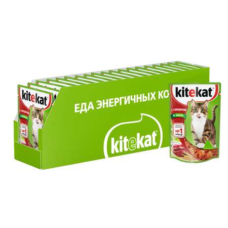 Корм влажный для кошек KiteKat 85г говядина в желе пауч
