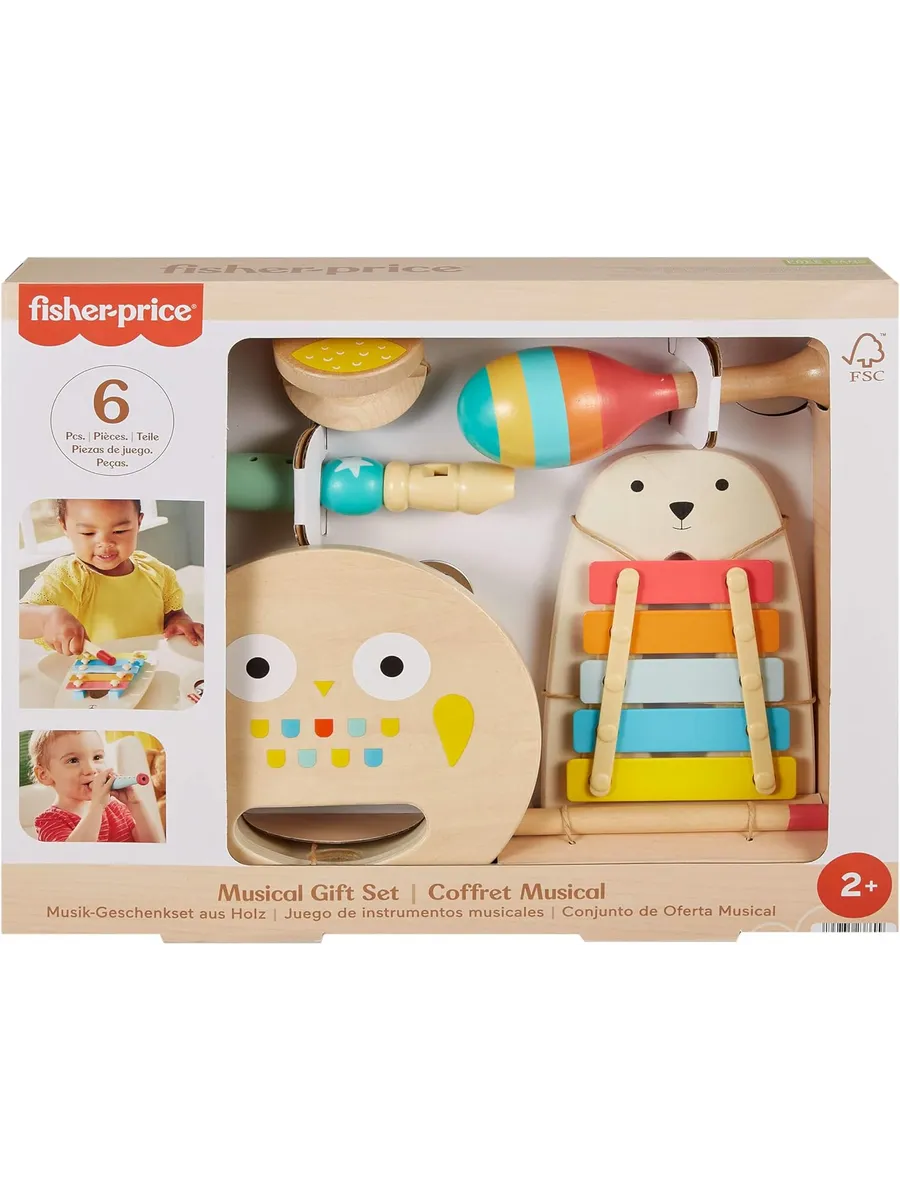 Изображение товара Игрушка музыкальная Fisher Price Деревянные музыкальные инструм маракас, ксилофон, кастаньеты, бубен, флейта