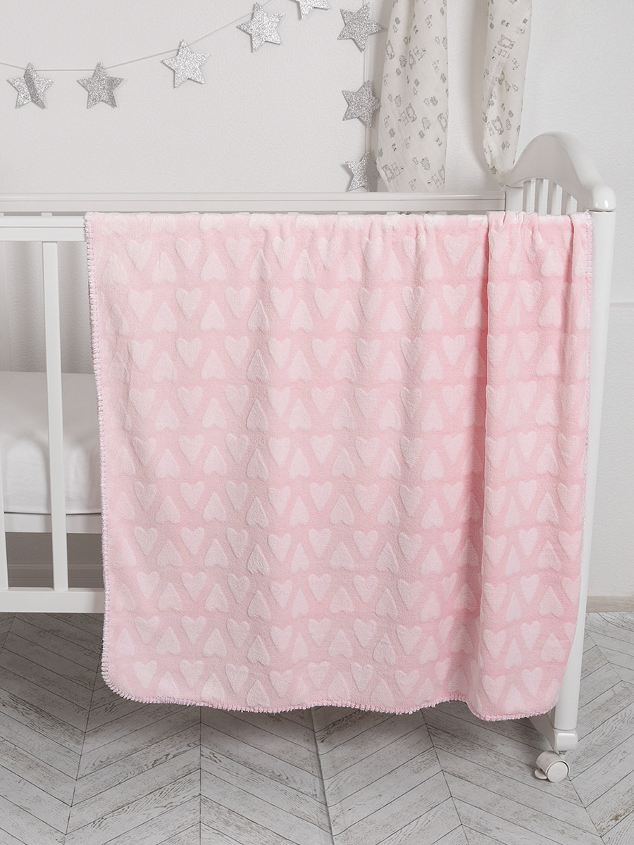 Плед Baby Nice розовый сердечки велсофт 75 x 100 см - фото 3