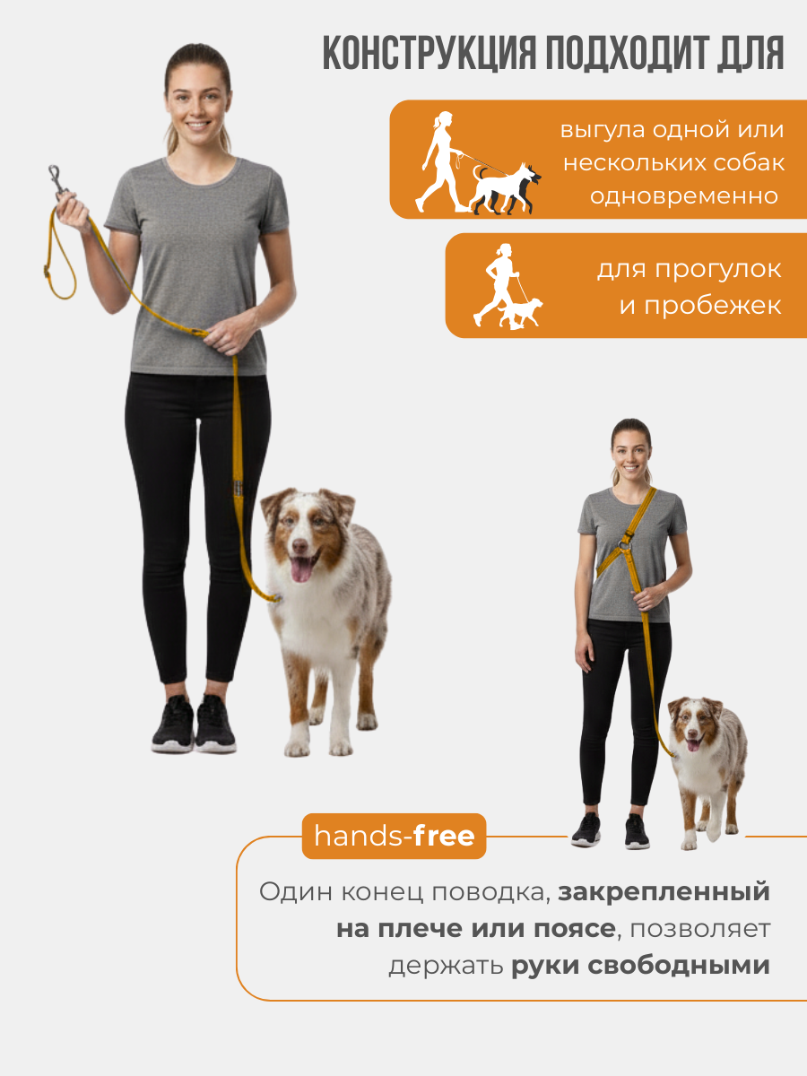 Поводок перестежка для собак Easy Pets 324 цвет Оранжевый р-р M 2см 300см - фото 6