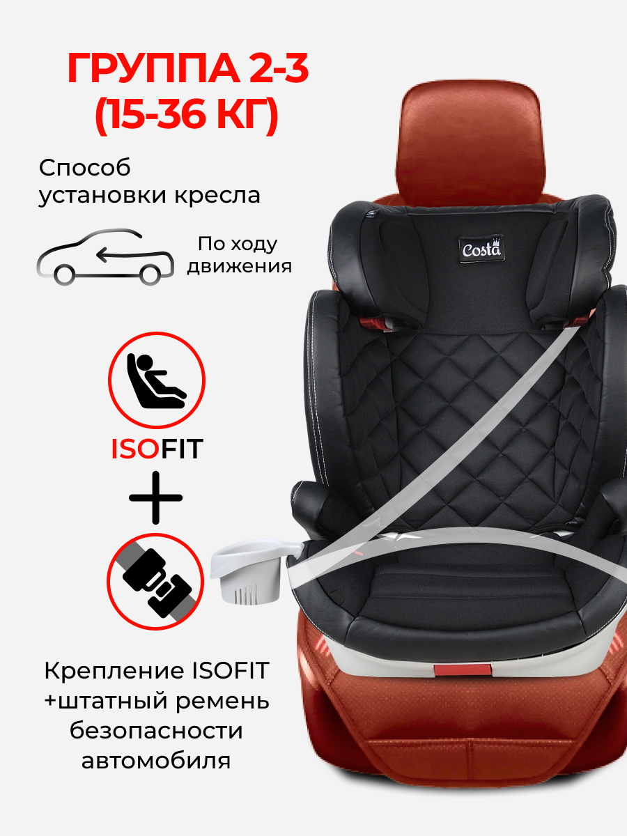 Автокресло Costa YB802 Isofix 2/3 (15-36 кг) черный - фото 5