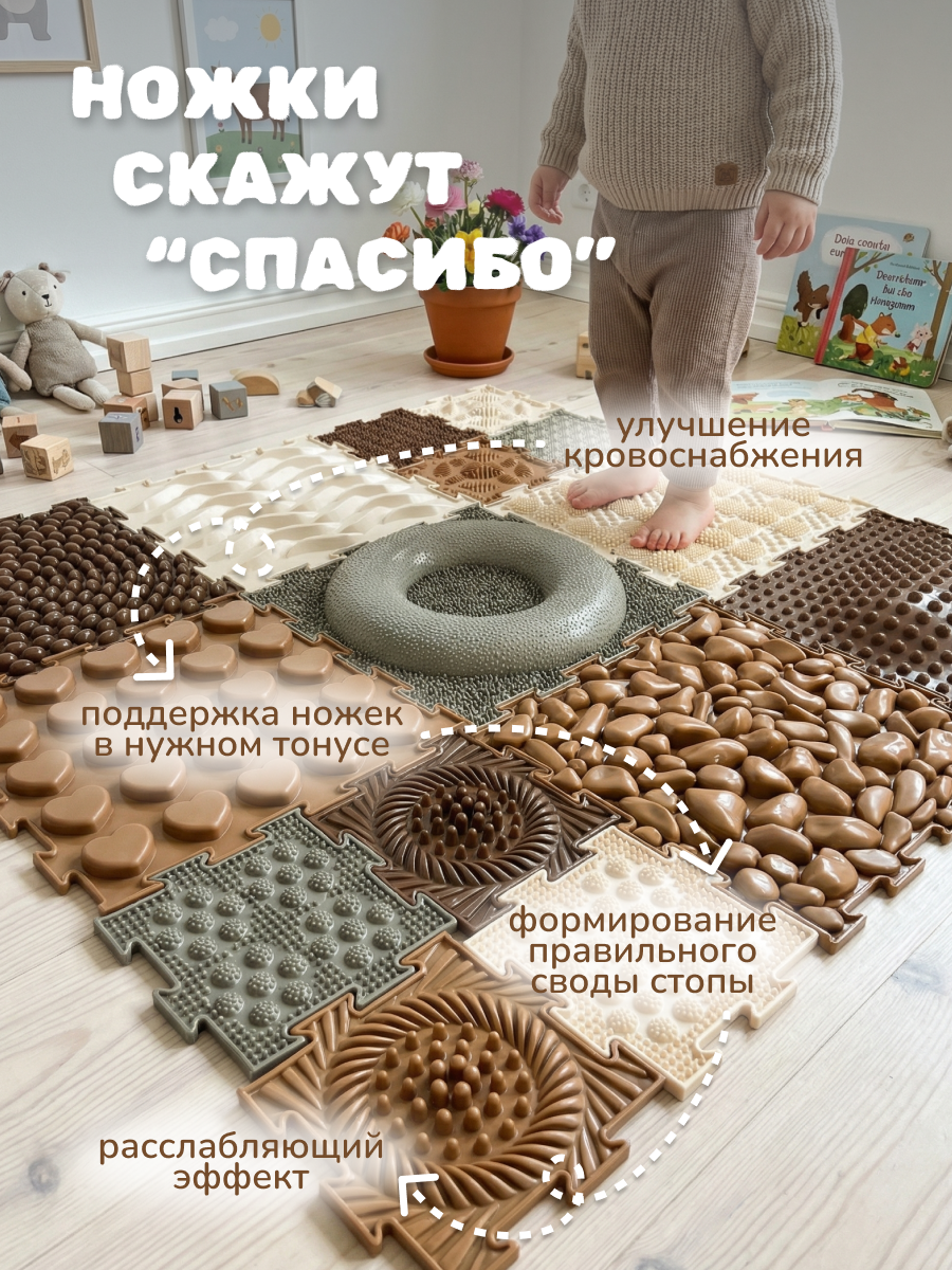 Коврик-пазл ARTSTEP массажный развивающий детский 25 x 220 см 15 шт. - фото 5