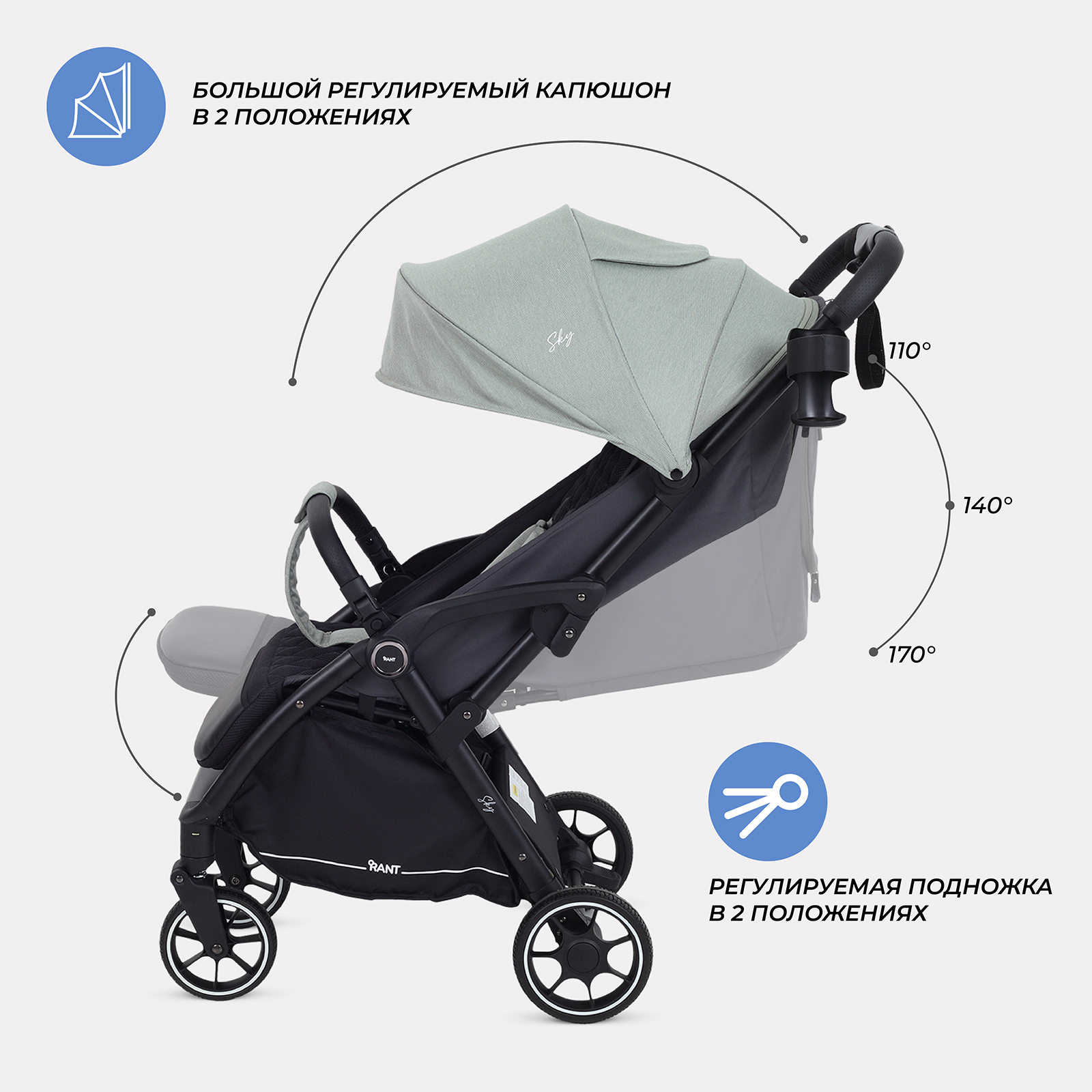 Коляска прогулочная Rant SKY зеленый - фото 3
