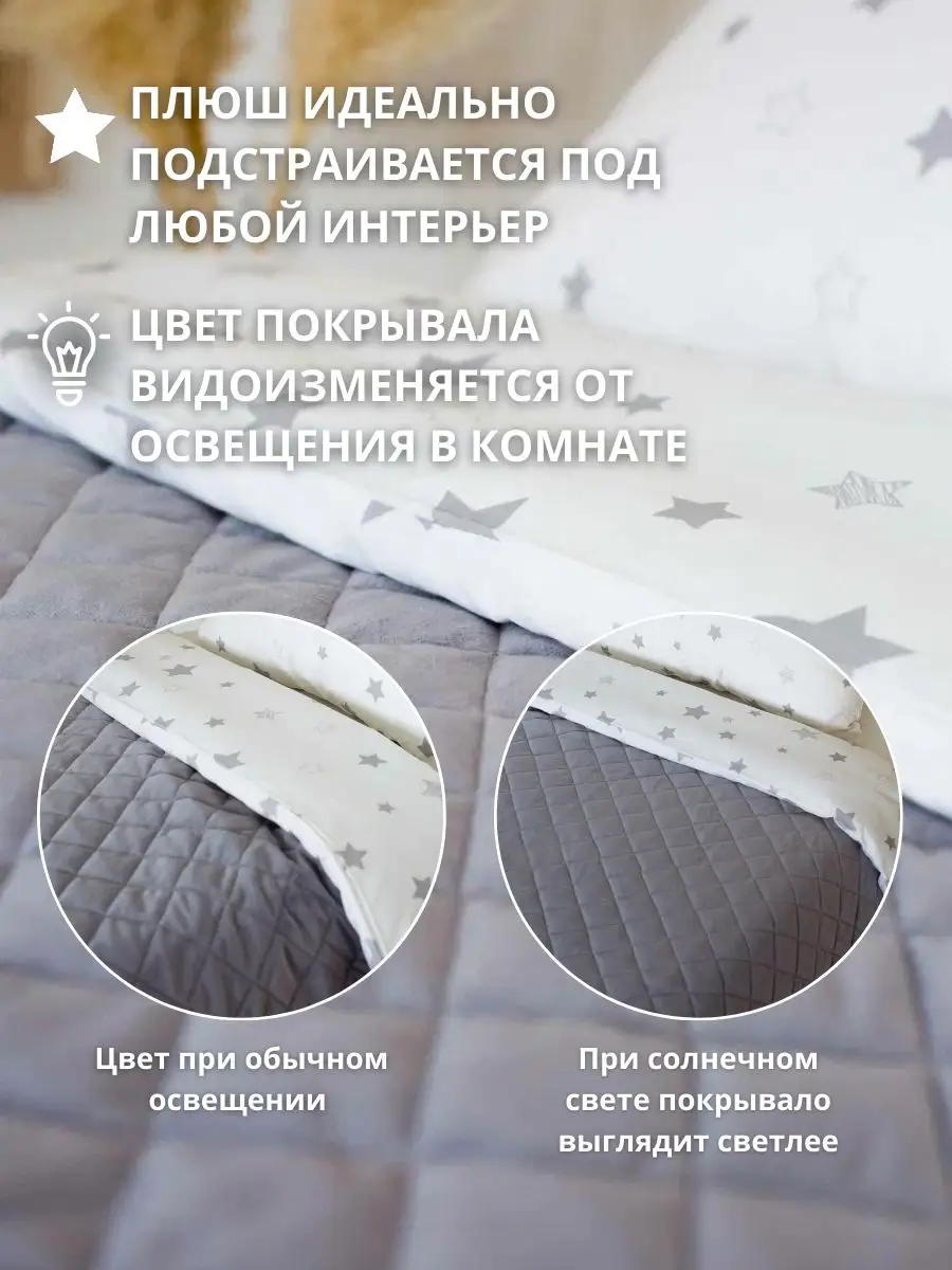 Покрывало COROCOCO Серые звезды плюш 130 x 210 см - фото 2