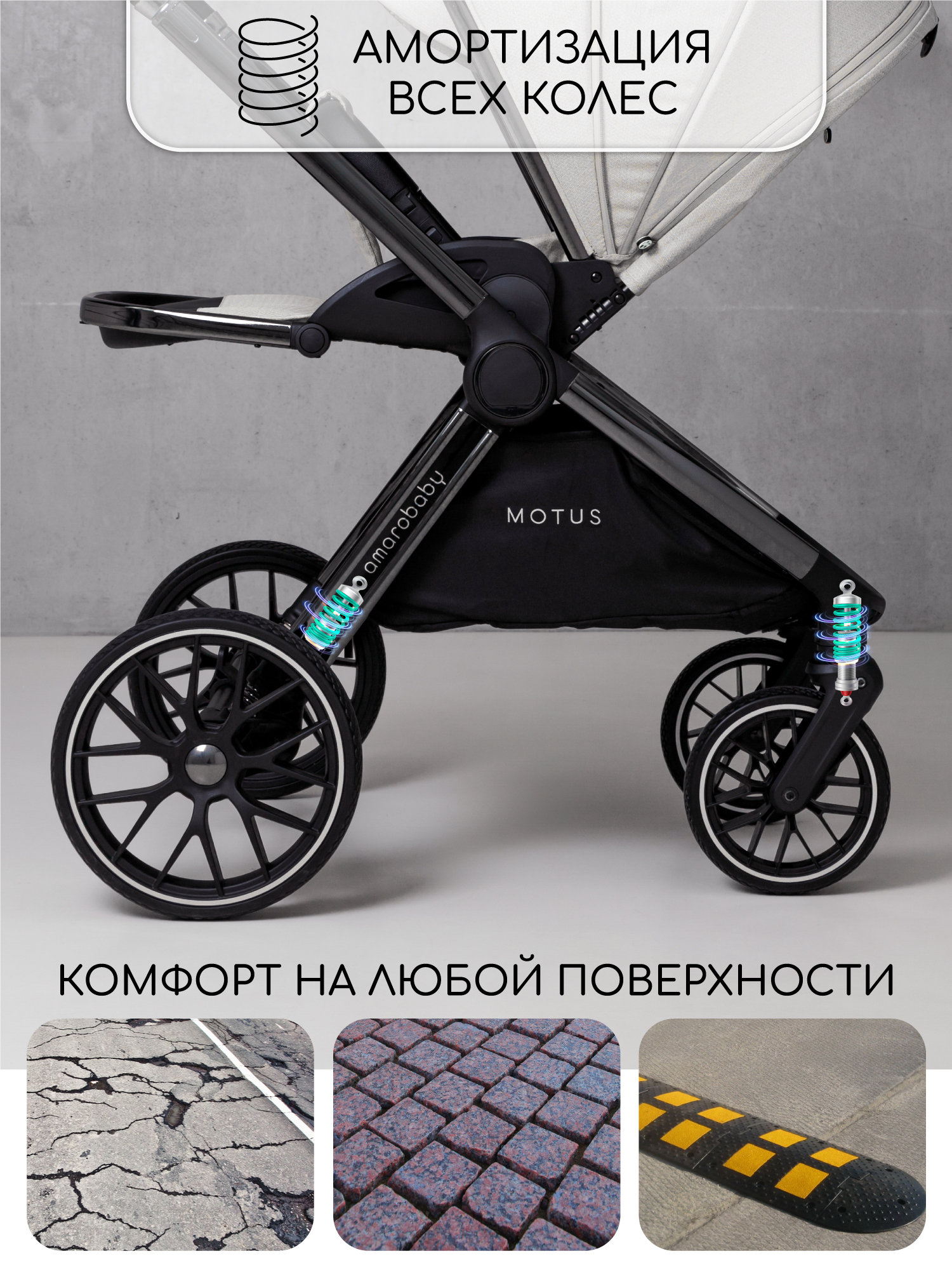 Коляска 2в1 Amarobaby Motus V2 белый - фото 8