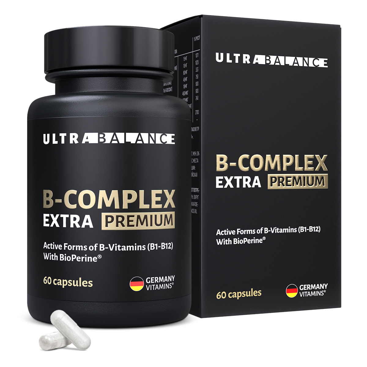 B-complex extra UltraBalance комплекс витаминов группы В биотин для женщин и мужчин 60 капсул - фото 1