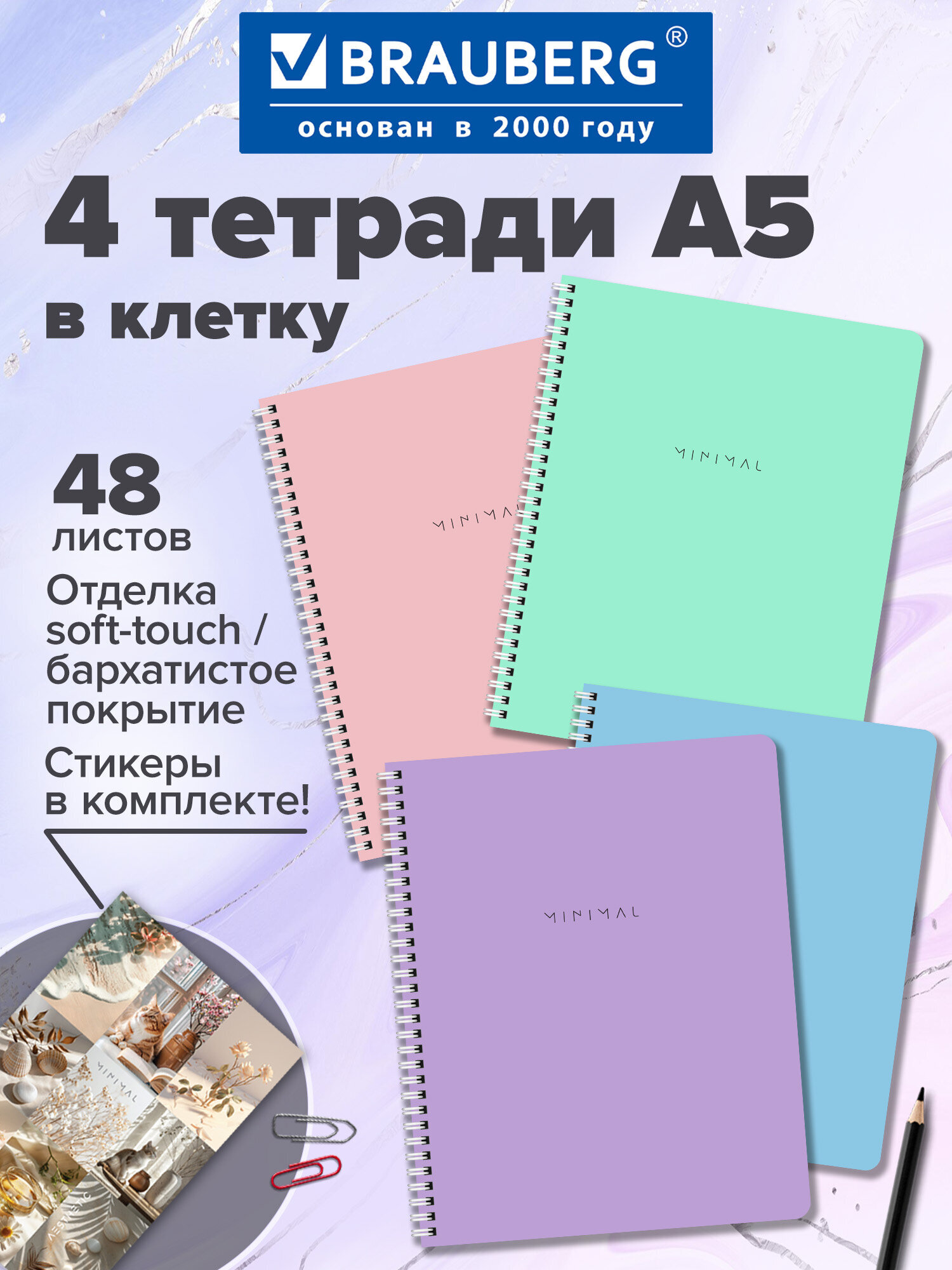 Тетрадь Brauberg клетка 48 лист. 4 шт. - фото 1