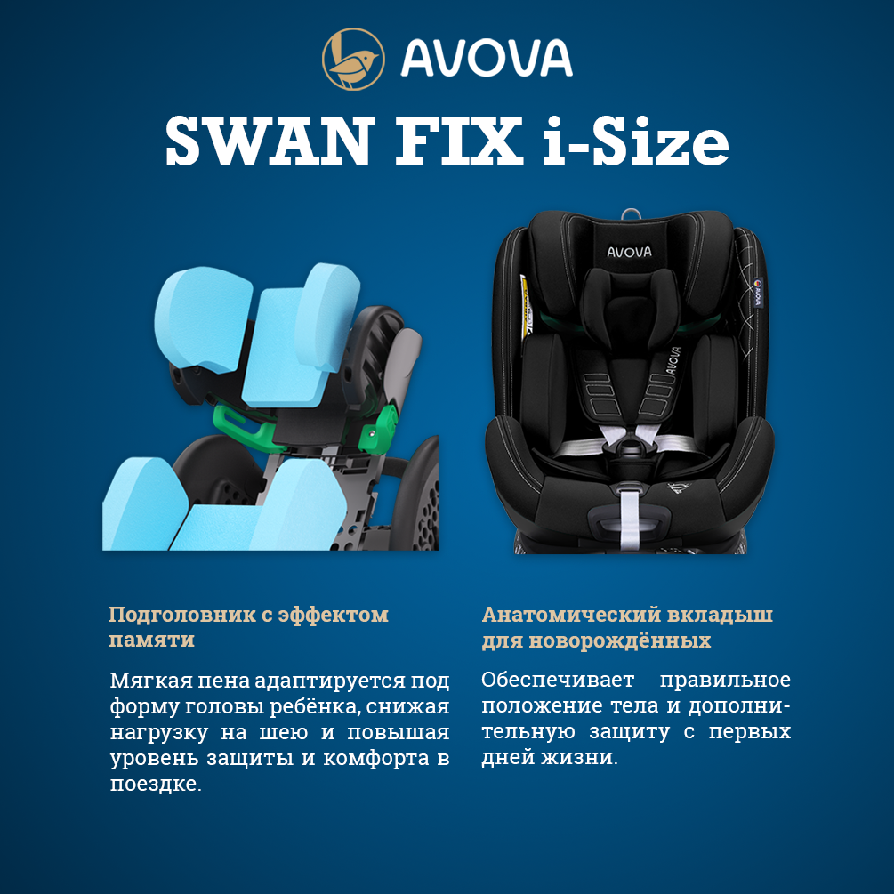 Автокресло Avova Swan Fix i-size Isofix 0+/1/2 (0-25 кг) черный - фото 4