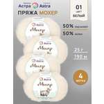 Пряжа Astra Premium Мохер Mohair полушерстяная с ворсом 25 г 190 м 01 белый 4 мотка
