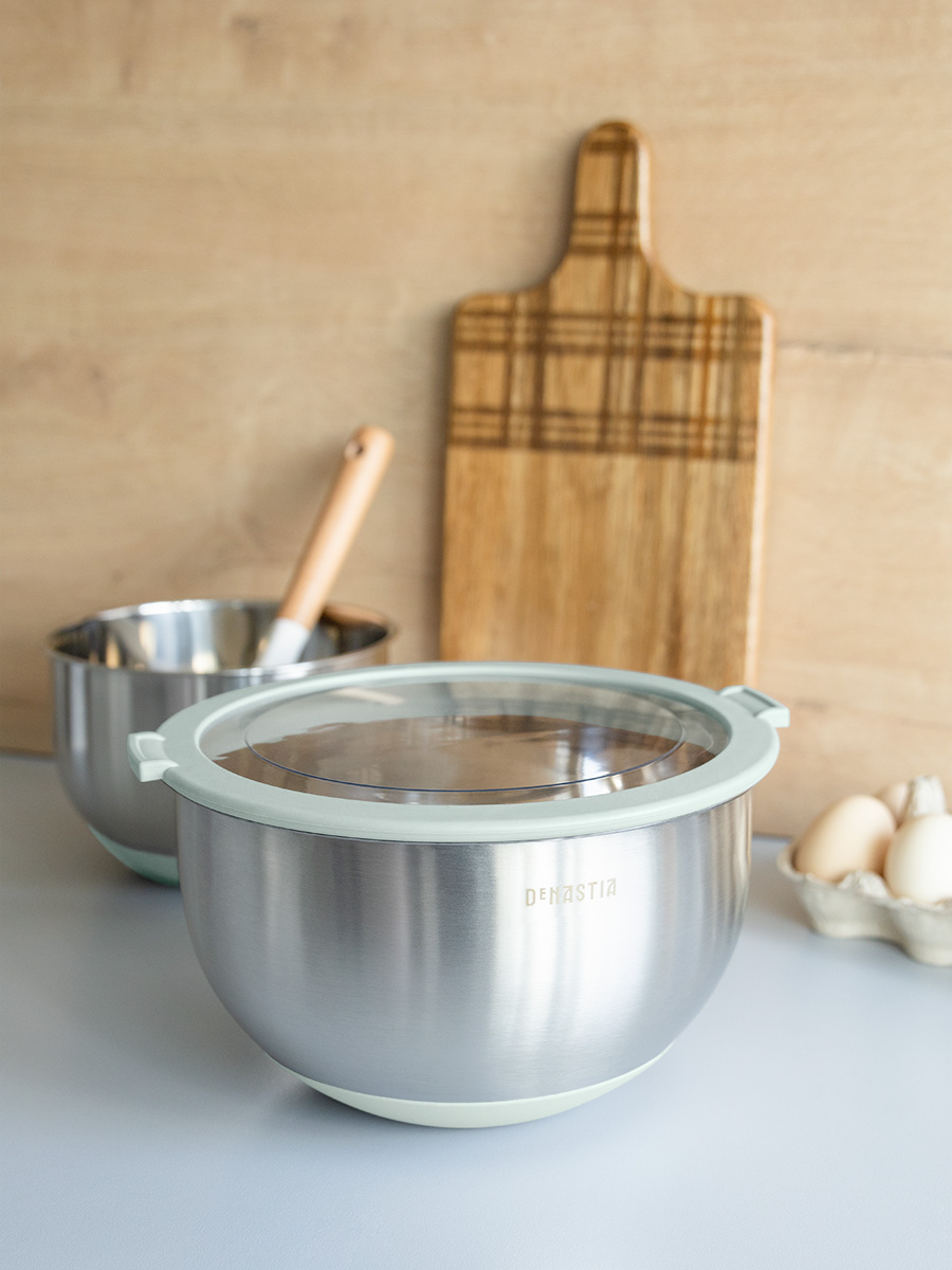 Миска DeNASTIA с прозрачной крышкой 3 л нерж.сталь ментол A000341 - фото 2