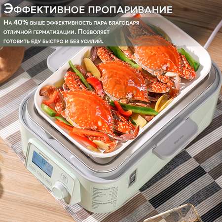 Пароварка Buydeem электрическая с таймером, мультиварка с поддоном для конденсата и дозаливом воды