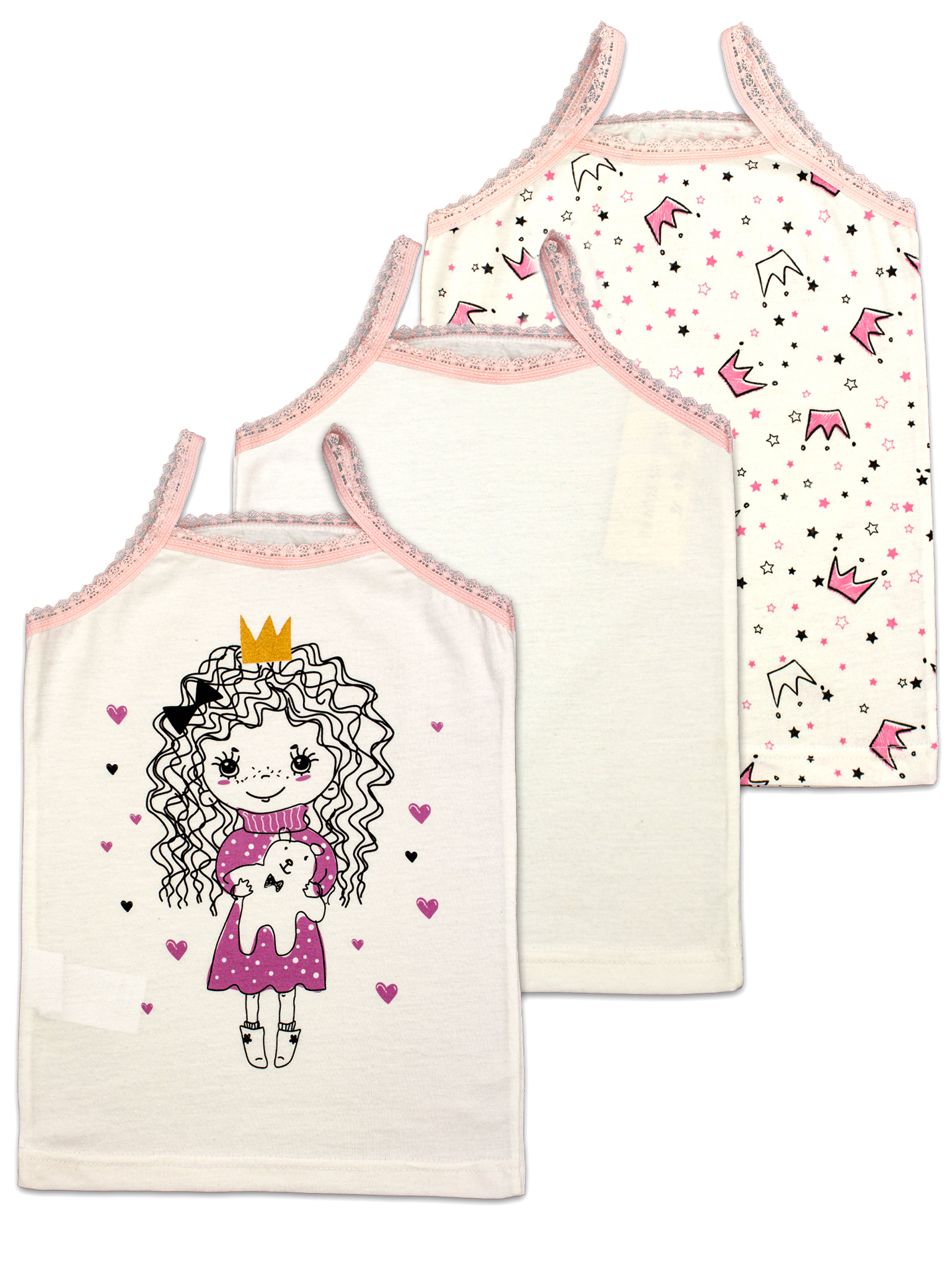 Майка 3 шт Babycollection 636/mkb002/sph/k3/005/p1/W*dмолочный,розовый - фото 1