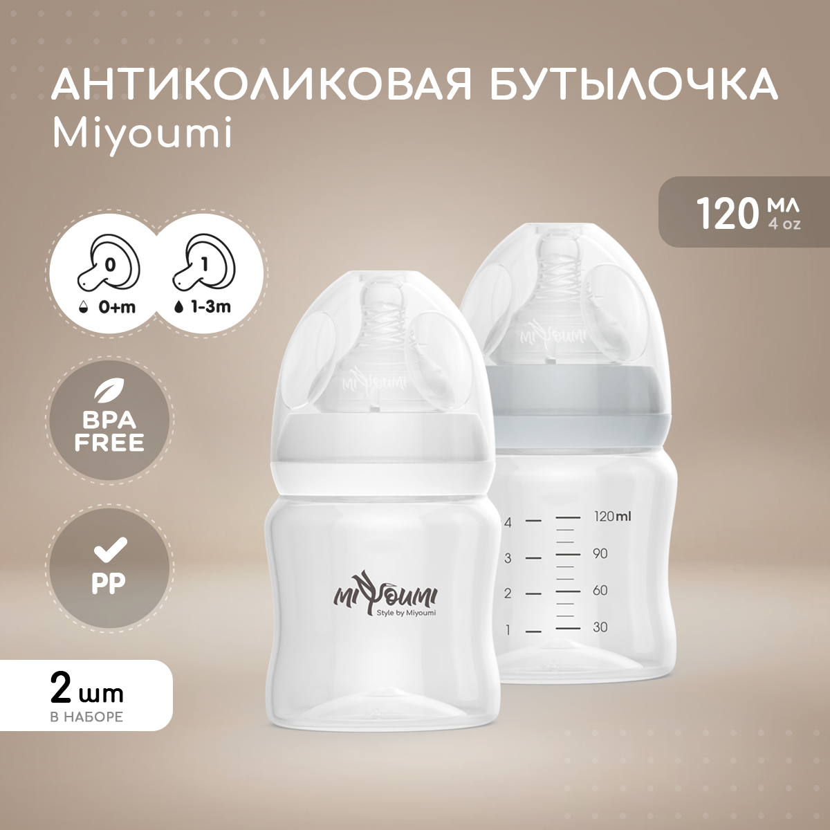 Бутылочка Miyoumi Anti-Colic 120 мл 2 шт. - фото 1