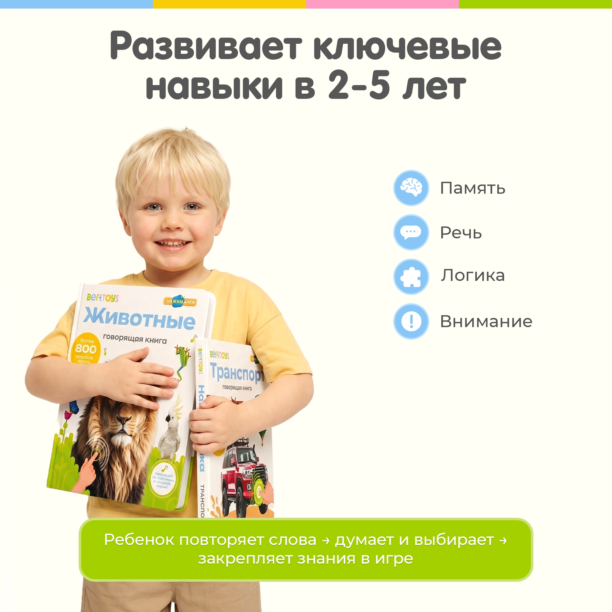 Говорящая книга Нажималка BertToys Транспорт + Животные большая - фото 8