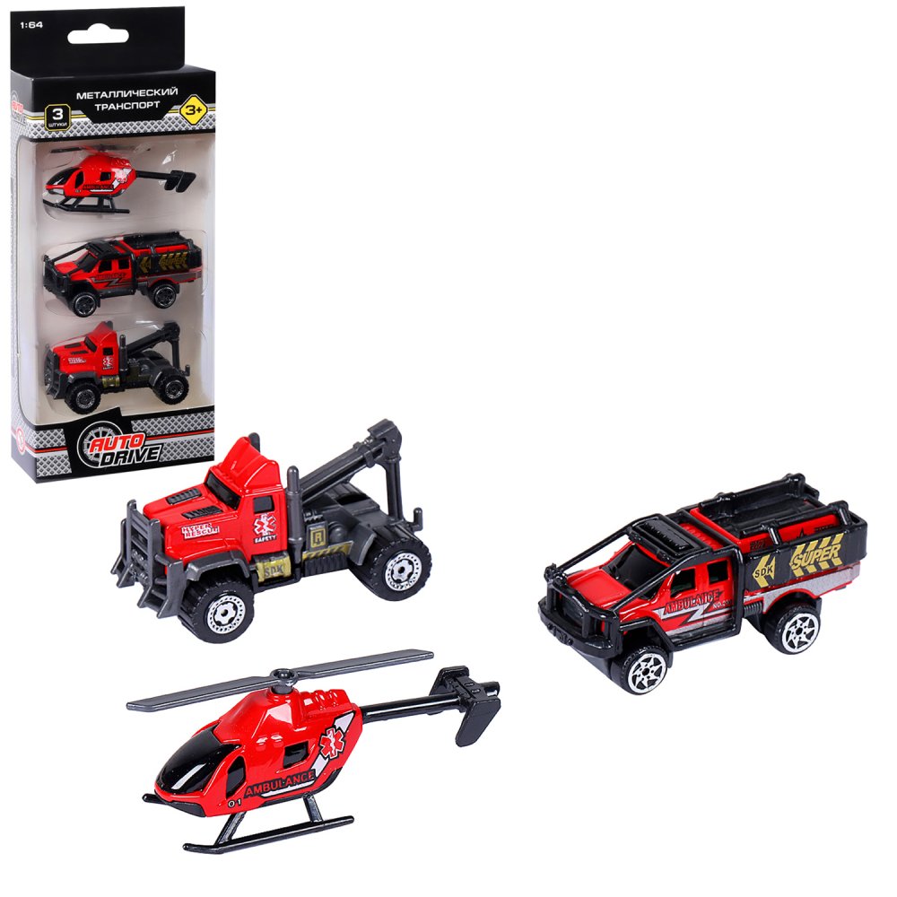 Игровой набор AUTODRIVE Машинки металлические 3шт 1:64 JB0403953 - фото 4
