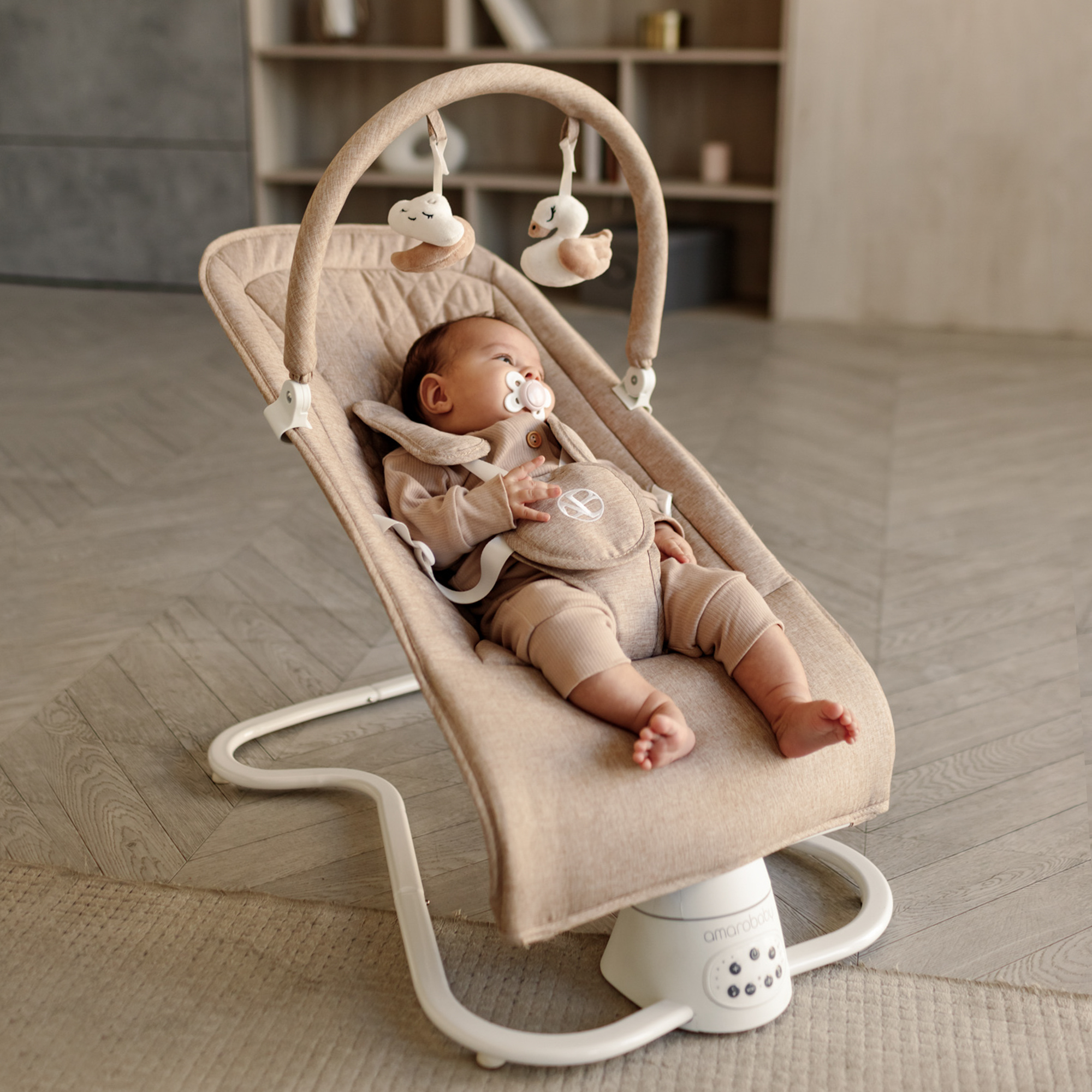 Электронные качели бежевый Amarobaby HAPPY SWING - фото 22