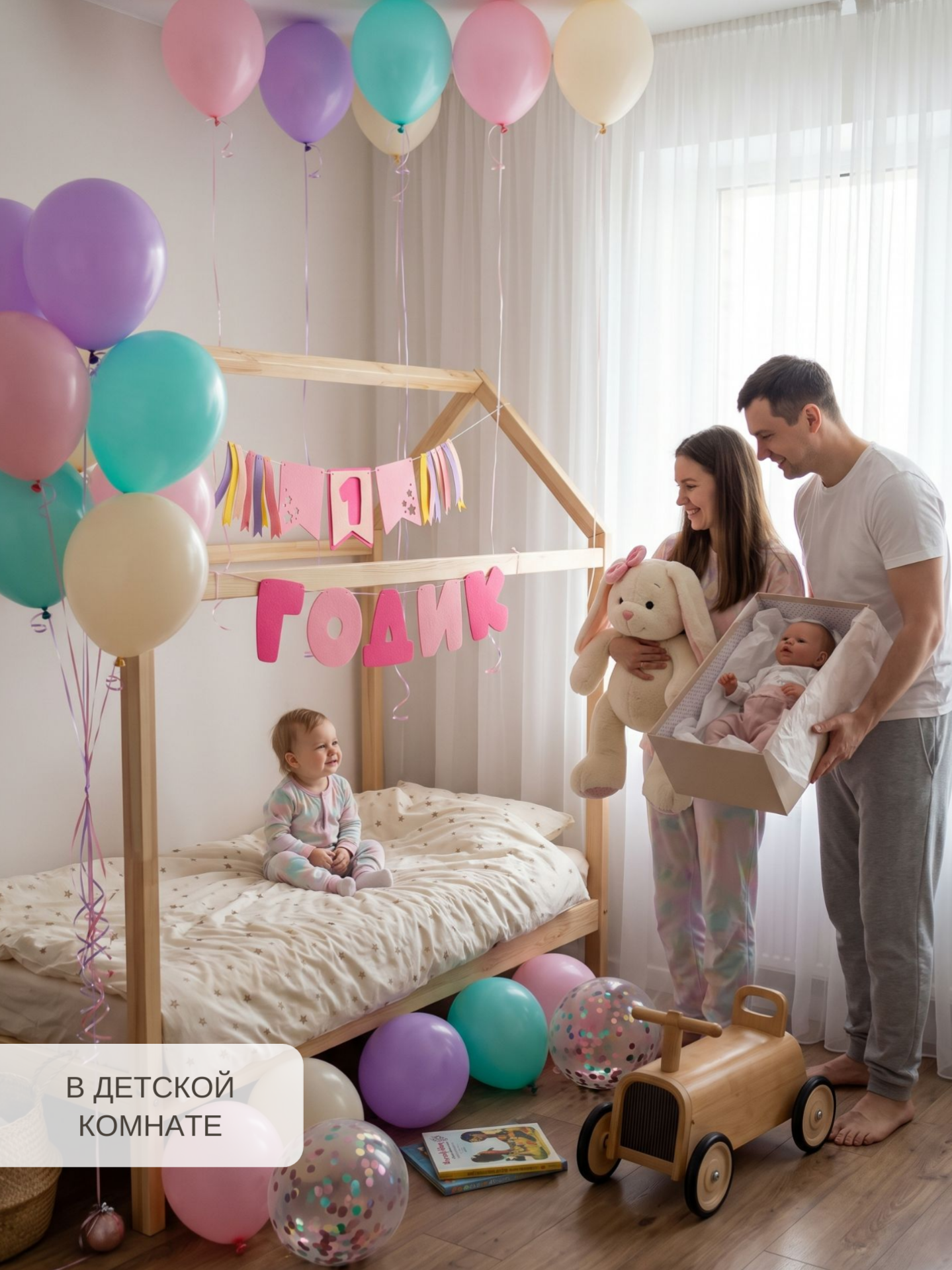 Гирлянда-растяжка Mimibabybook на 1 годик розовая из фетра - фото 6