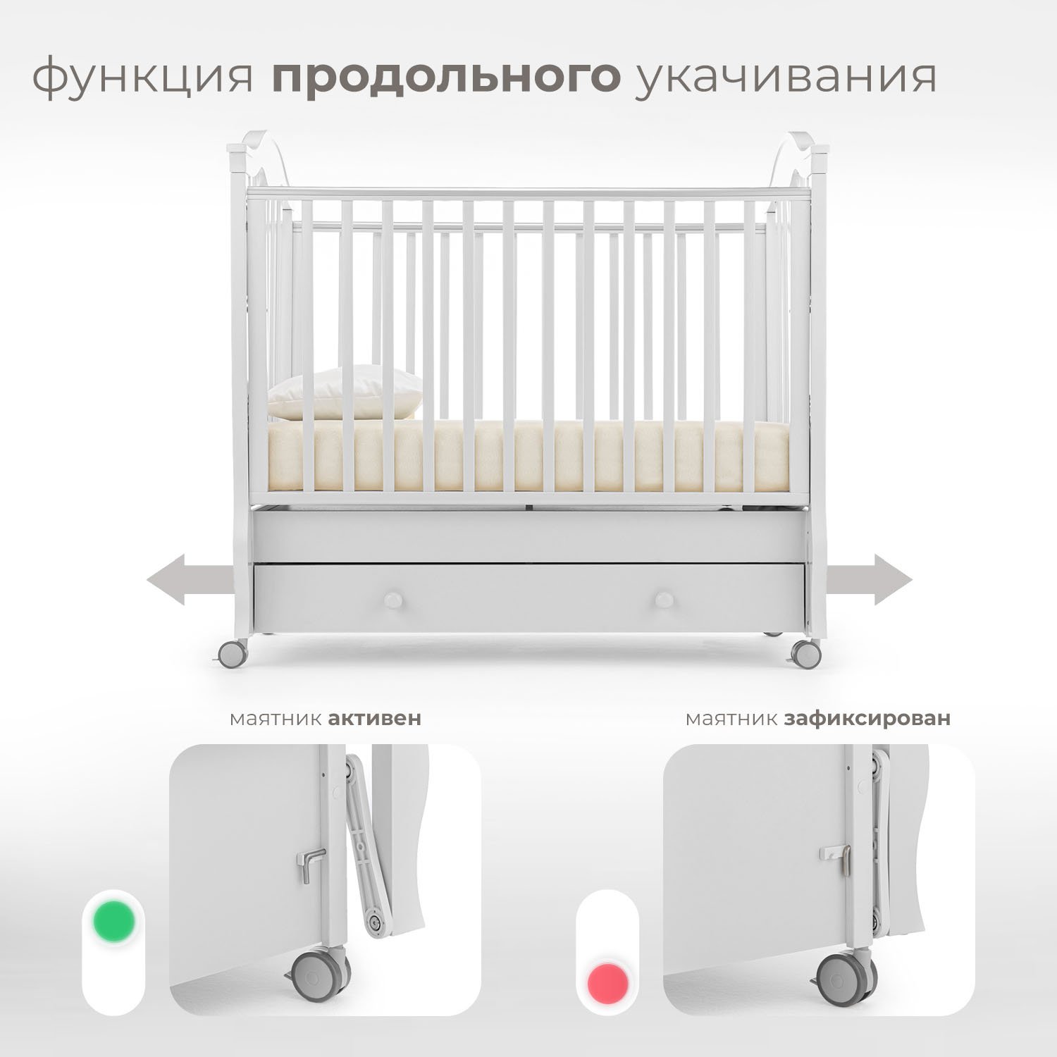 Детская кроватка Nuovita, продольный маятник (белый) - фото 3