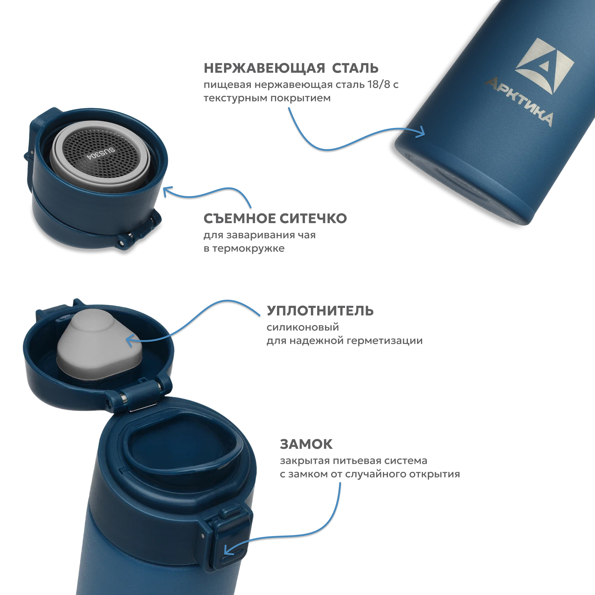 Термокружка Арктика 703-470 нордик с ситечком - фото 3