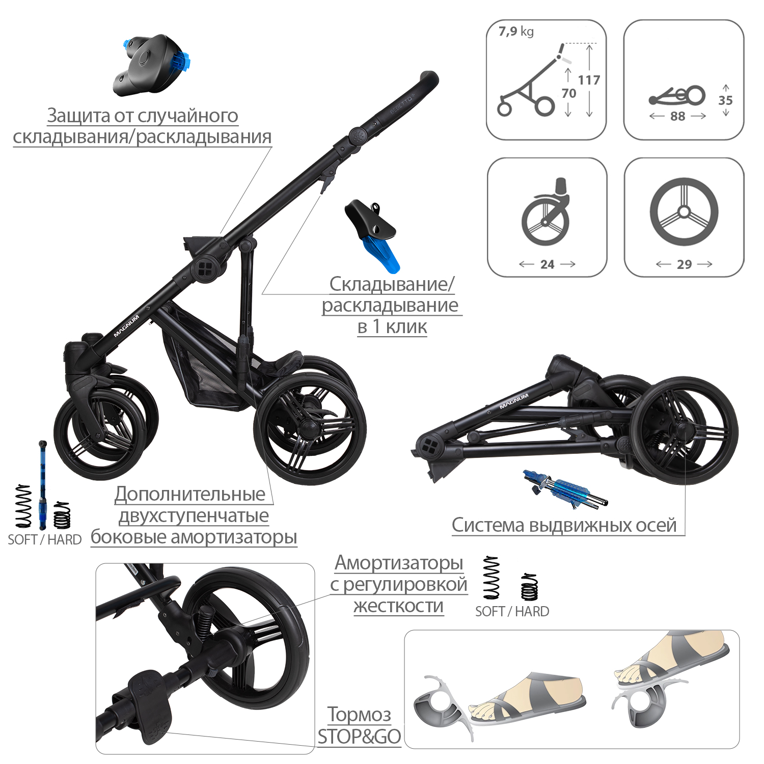 Коляска 2в1 Bebetto Magnum Light Pro - фото 9