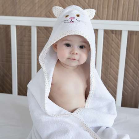 Полотенце-уголок Babyton Котик махровое Белый DM532/3