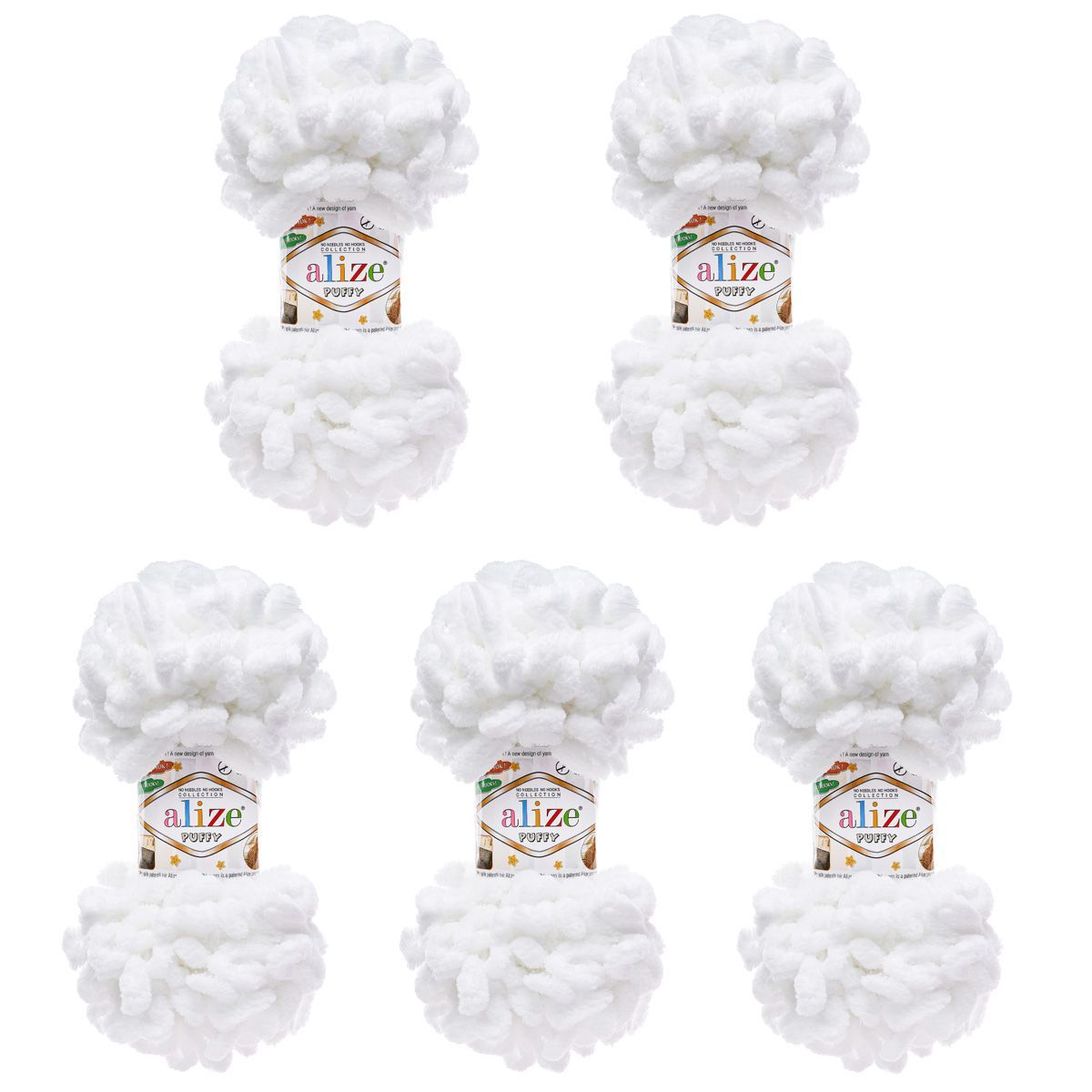 Пряжа для вязания Alize puffy 100 г 9 м микрополиэстер фантазийная плюшевая 55 белый 5 мотков - фото 3