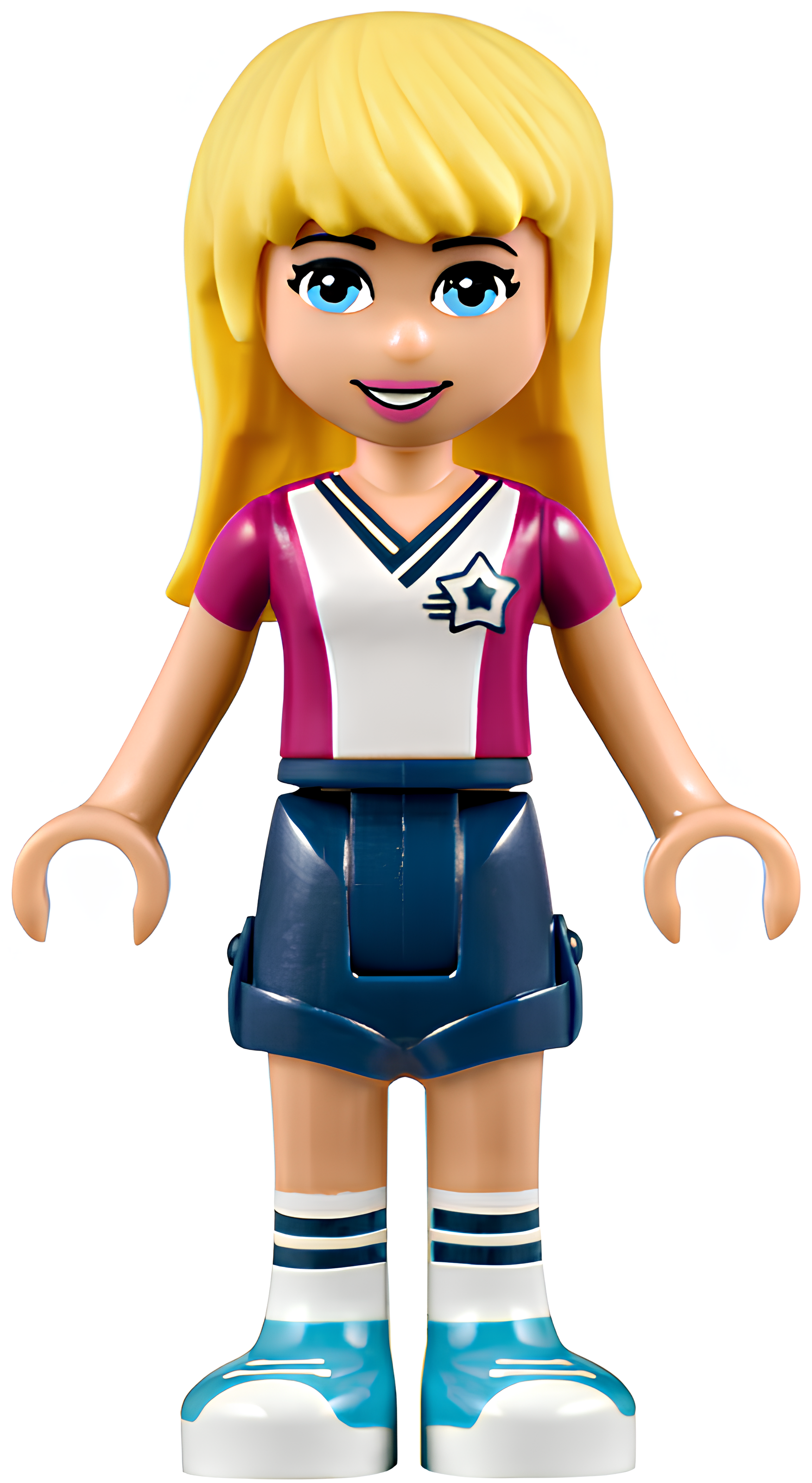 Изображение товара Минифигурка LEGO Friends Стефани Темно-синие шорты и футбольная майка Изображение товара Минифигурка LEGO Friends Стефани Темно-синие шорты и футбольная майка