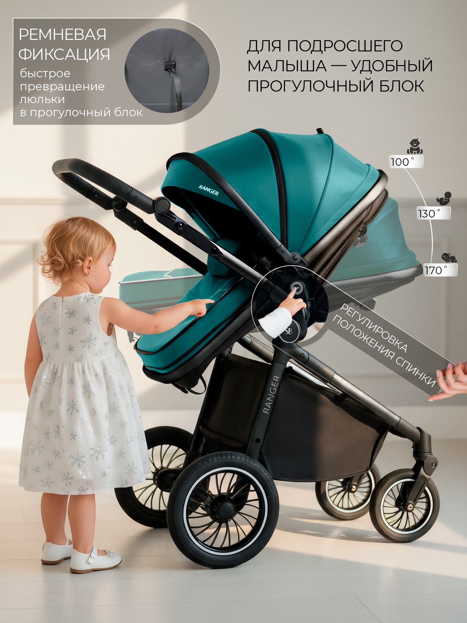 Коляска трансформер Sweet Baby Ranger Green Glossy зеленый - фото 6