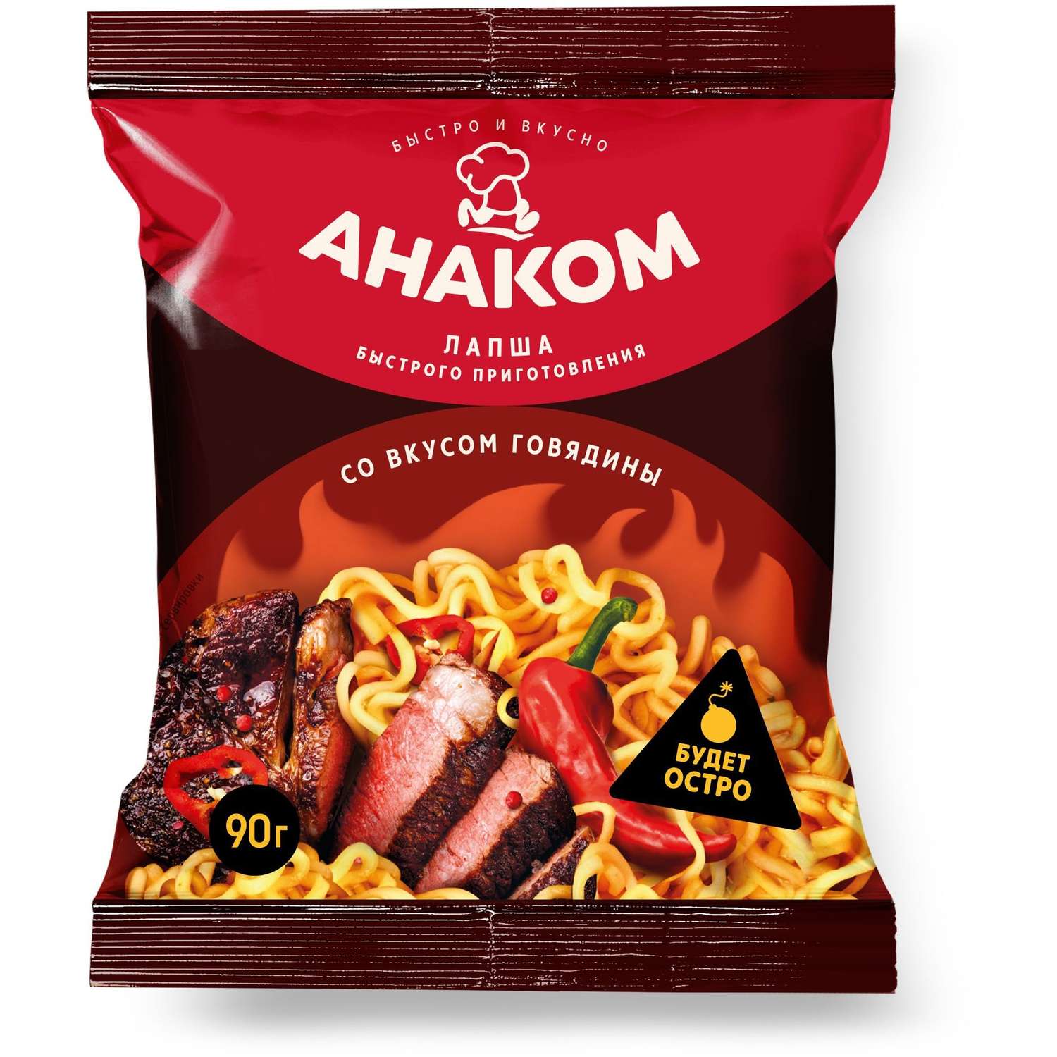 Лапша быстрого приготовления Анаком со вкусом говядины острая 90г - фото 1