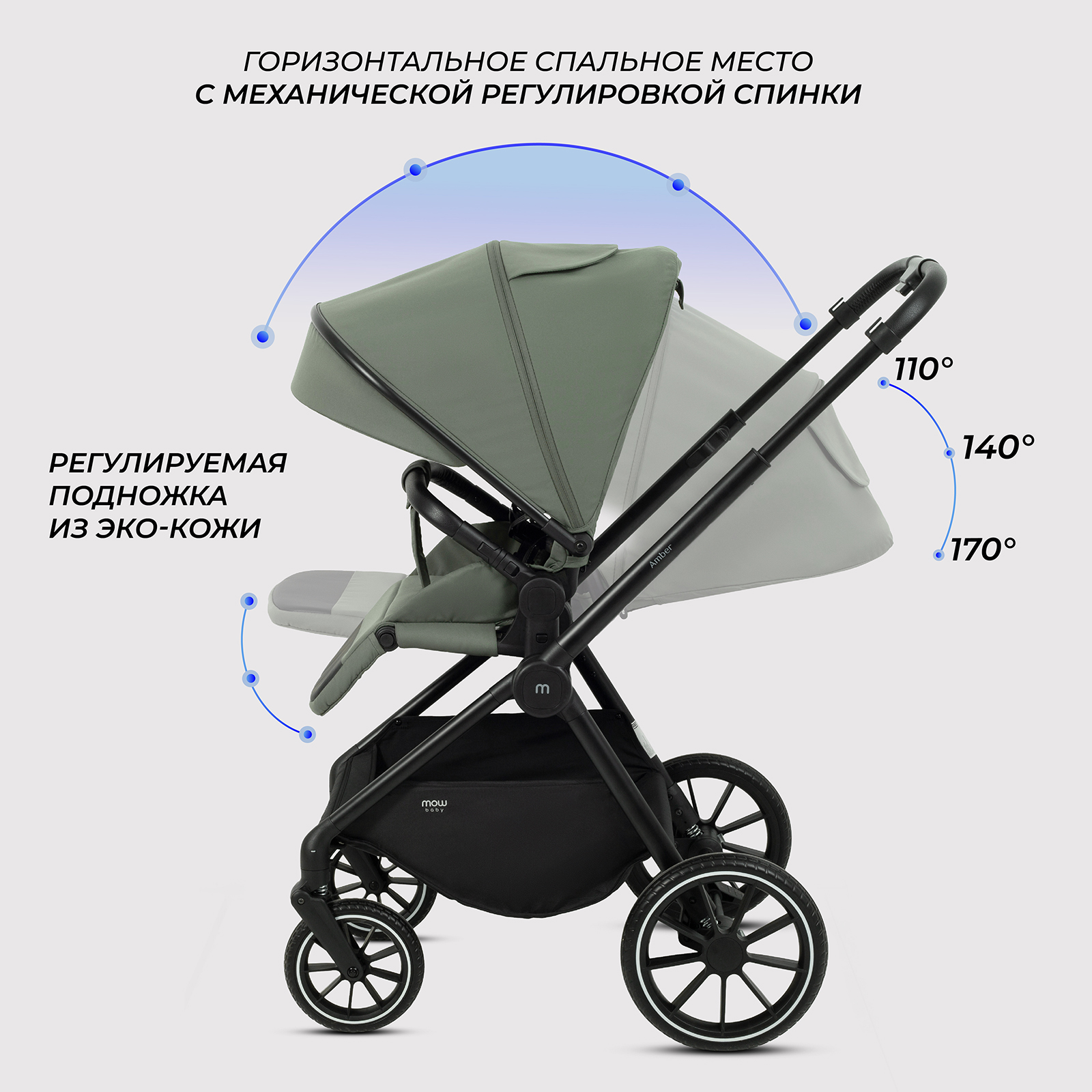 Коляска 2в1 MOWbaby AMBER зеленый - фото 7