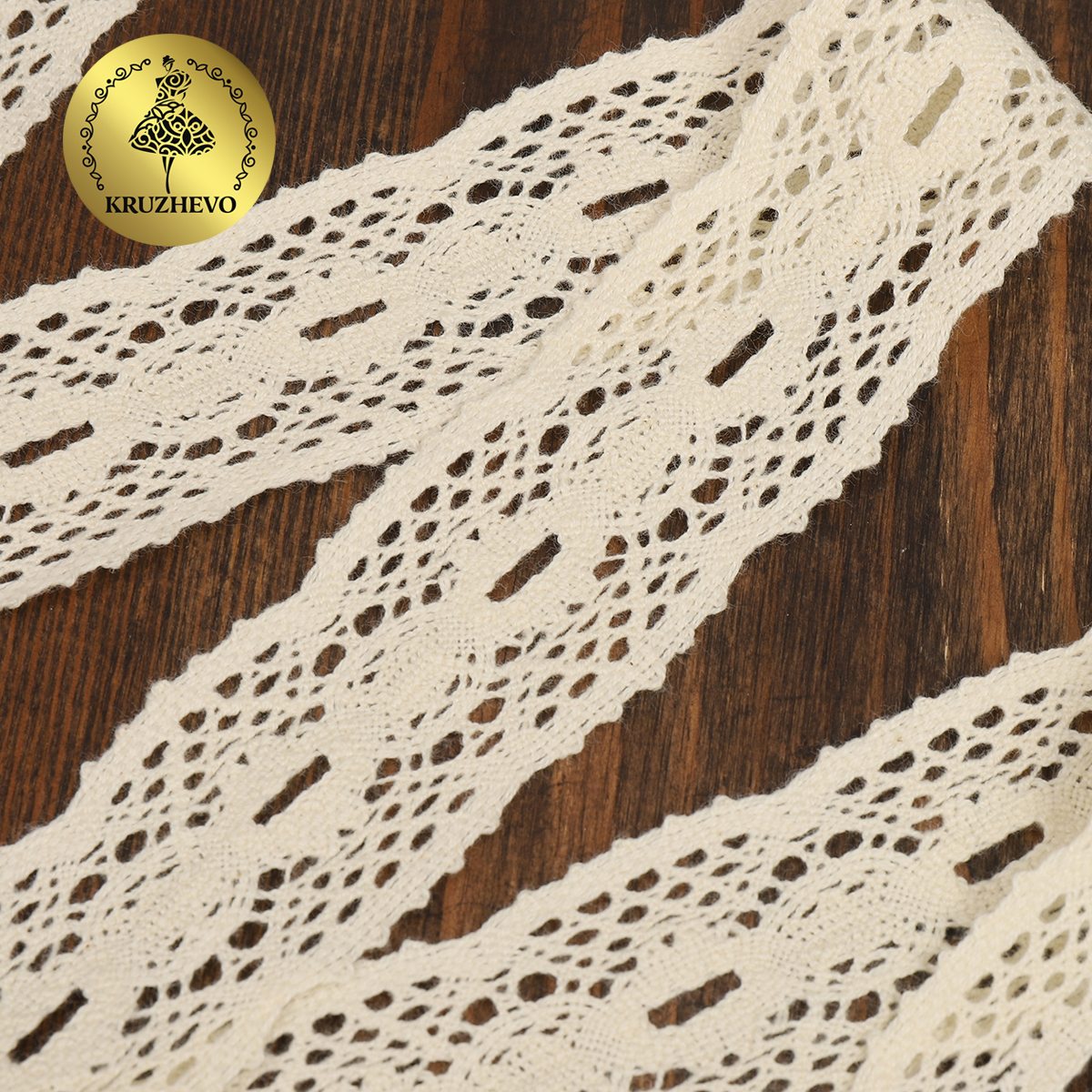 Тесьма декоративная KRUZHEVO вязаная 34мм цвет молочный упаковка 10м - фото 4