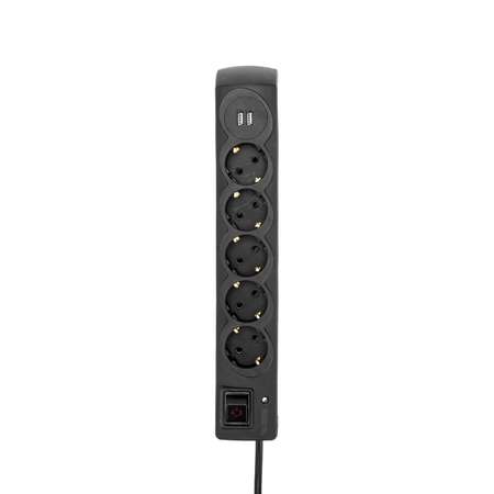 Фильтр сетевой Kranz 3 метра 5 гнезд с автовыключением 2 USB черный