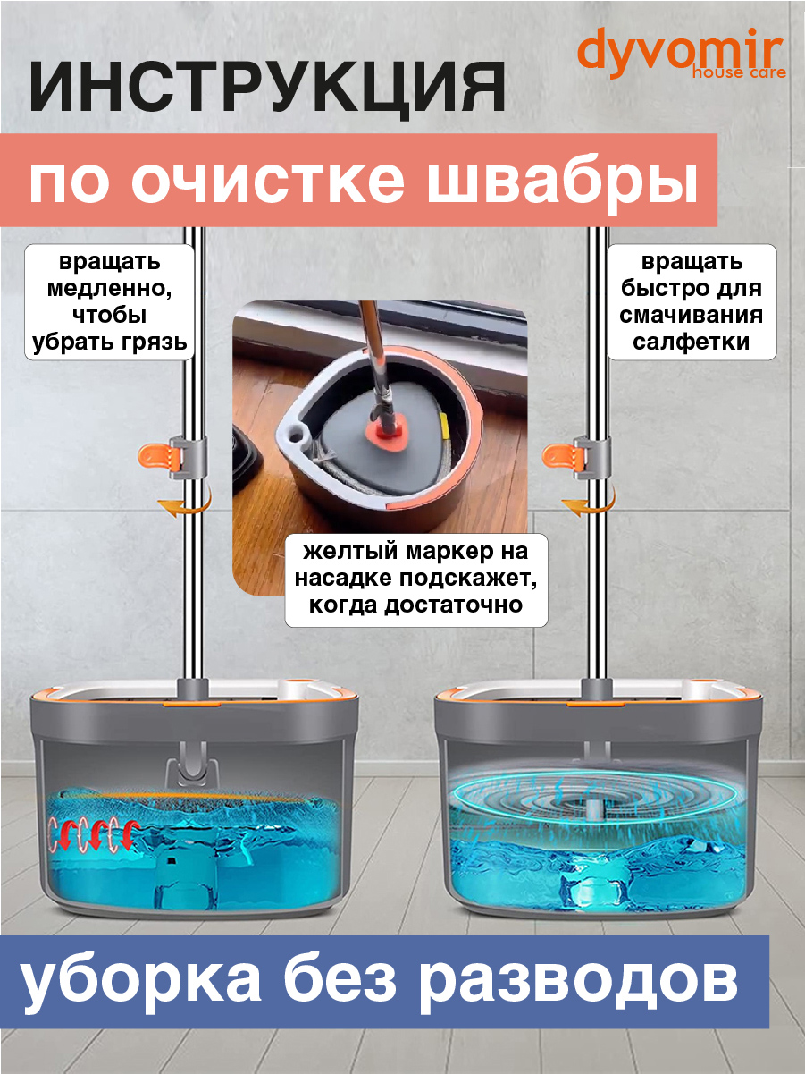 Умная швабра с отжимом и ведром DYVOMIR Smart Mop Капля - фото 7
