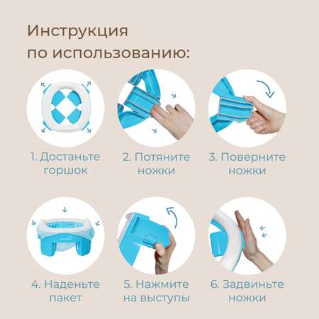 Горшок дорожный ROXY-KIDS складной с многоразовой вкладкой HandyPotty 3 в 1 цвет голубой