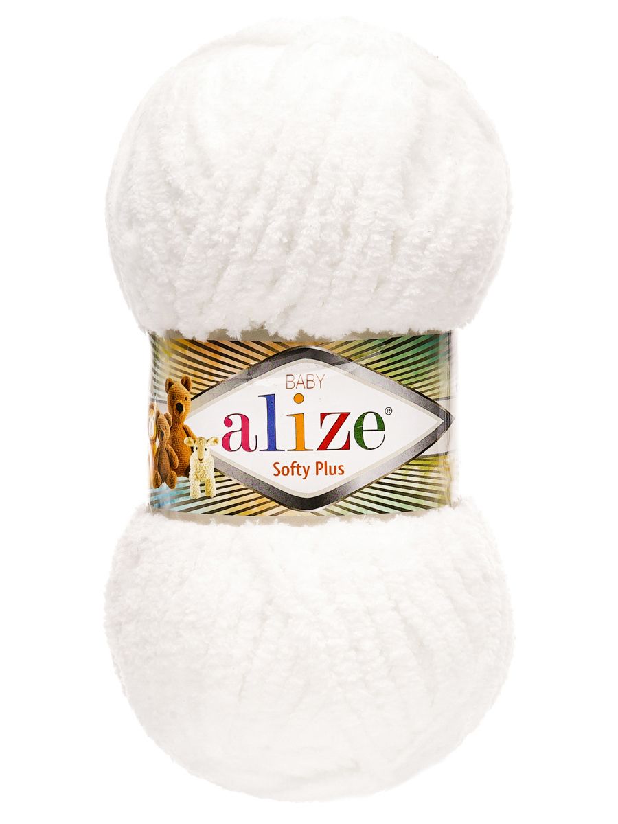 Пряжа для вязания Alize softy plus 100 г 120 м микрополиэстер мягкая плюшевая 55 белый 5 мотков - фото 4