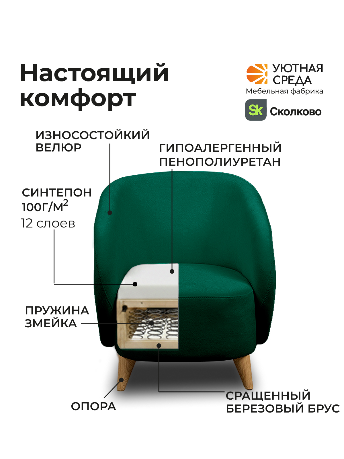 Кресло Уютная среда зеленый велюр зеленый - фото 8