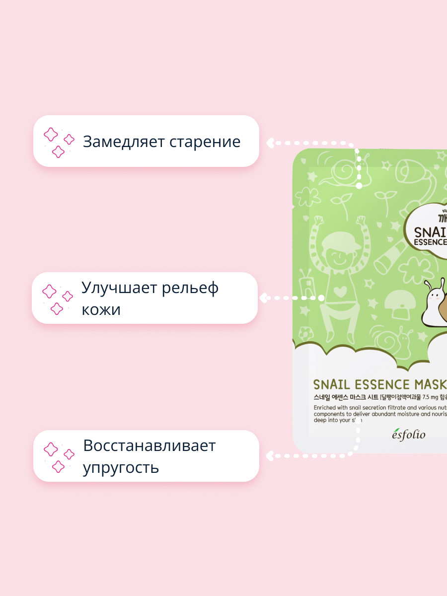 Маска тканевая Esfolio с экстрактом секрета улитки - фото 3