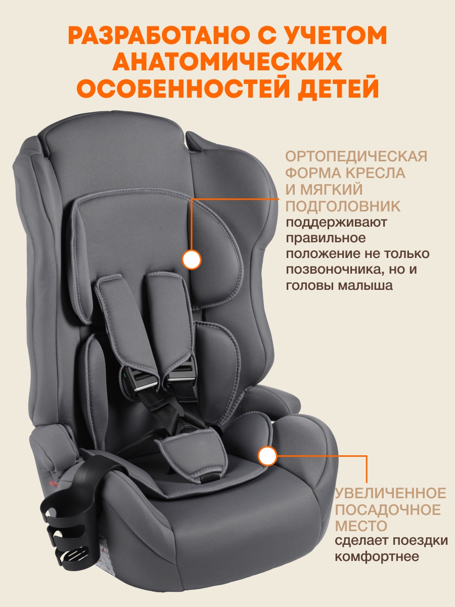 Автокресло ZLATEK Atlantic lux 1/2/3 (9-36 кг) серый - фото 6
