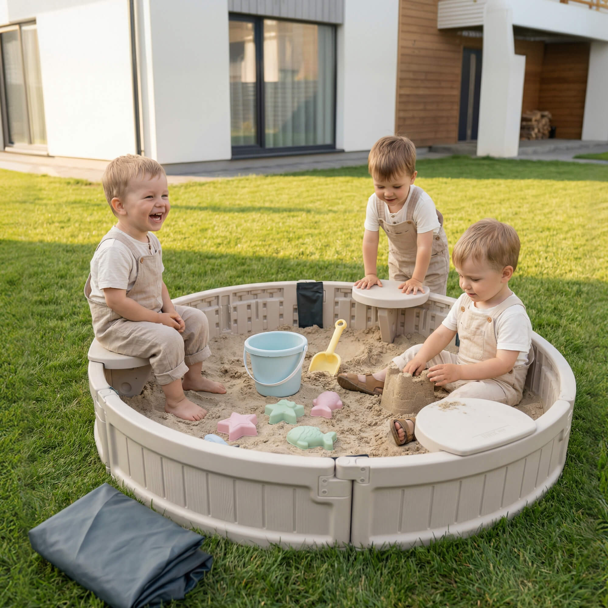 Песочница детская круглая UNIX Kids 120 см пластиковая 3 сиденья + тент - фото 14