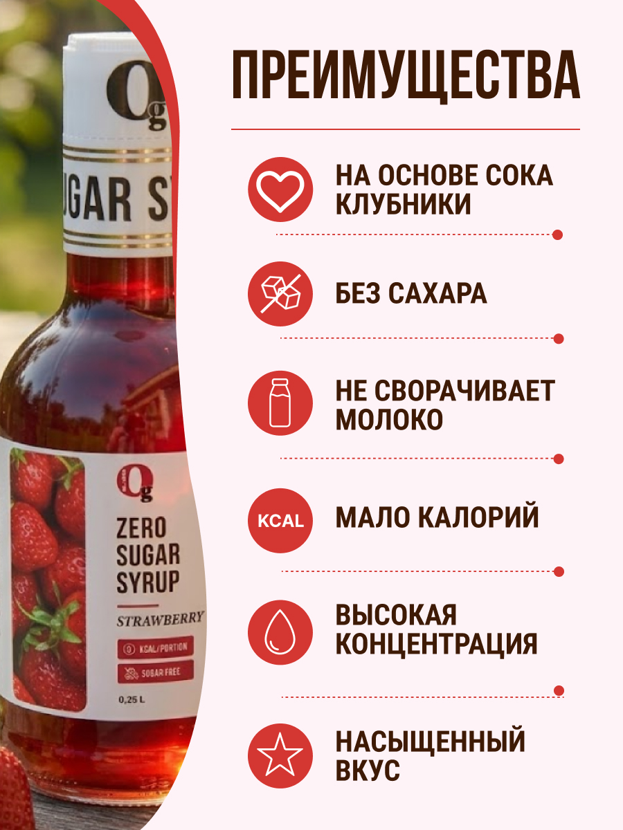 Сироп Ноль грамм без сахара для приготовления лимонада Клубника 250мл - фото 3
