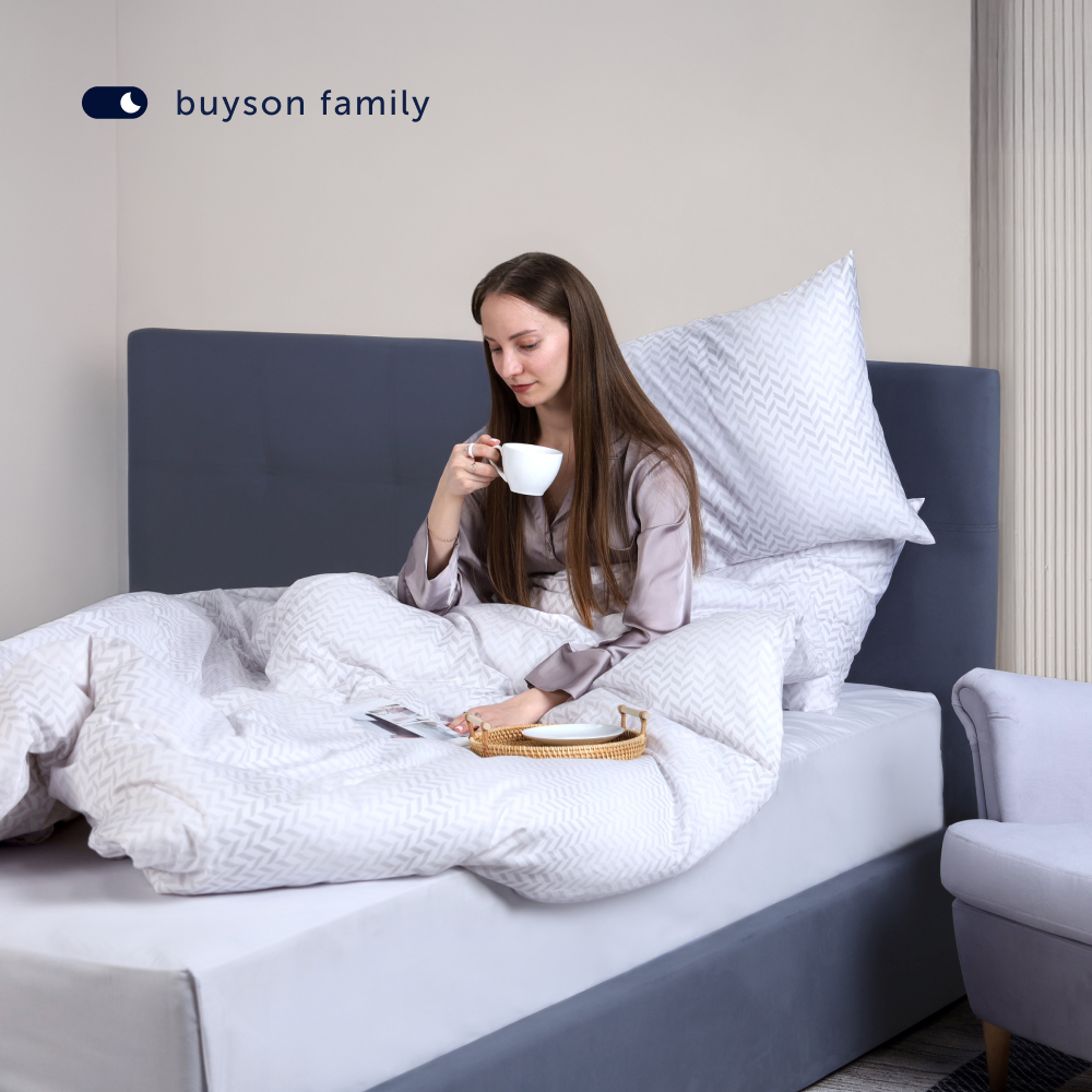 Комплект постельного белья 1,5-спальный buyson BuyMirage хлопковый сатин цвет Cloud - фото 15
