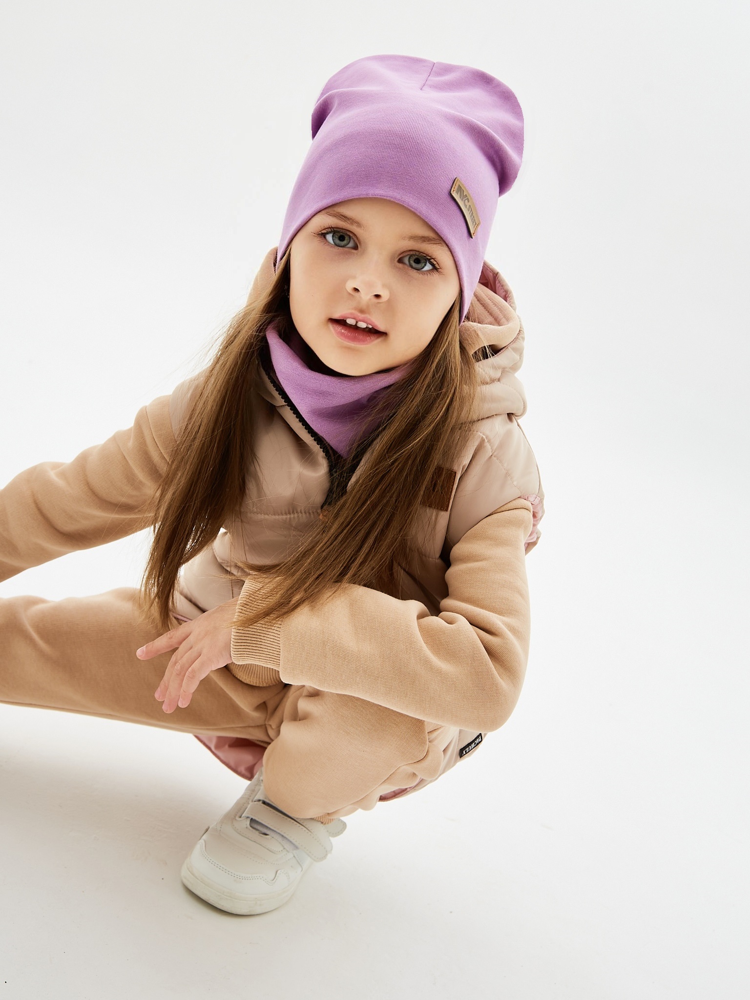Шапка и снуд NYCkids NYC-H-67-plainG-purp - фото 8