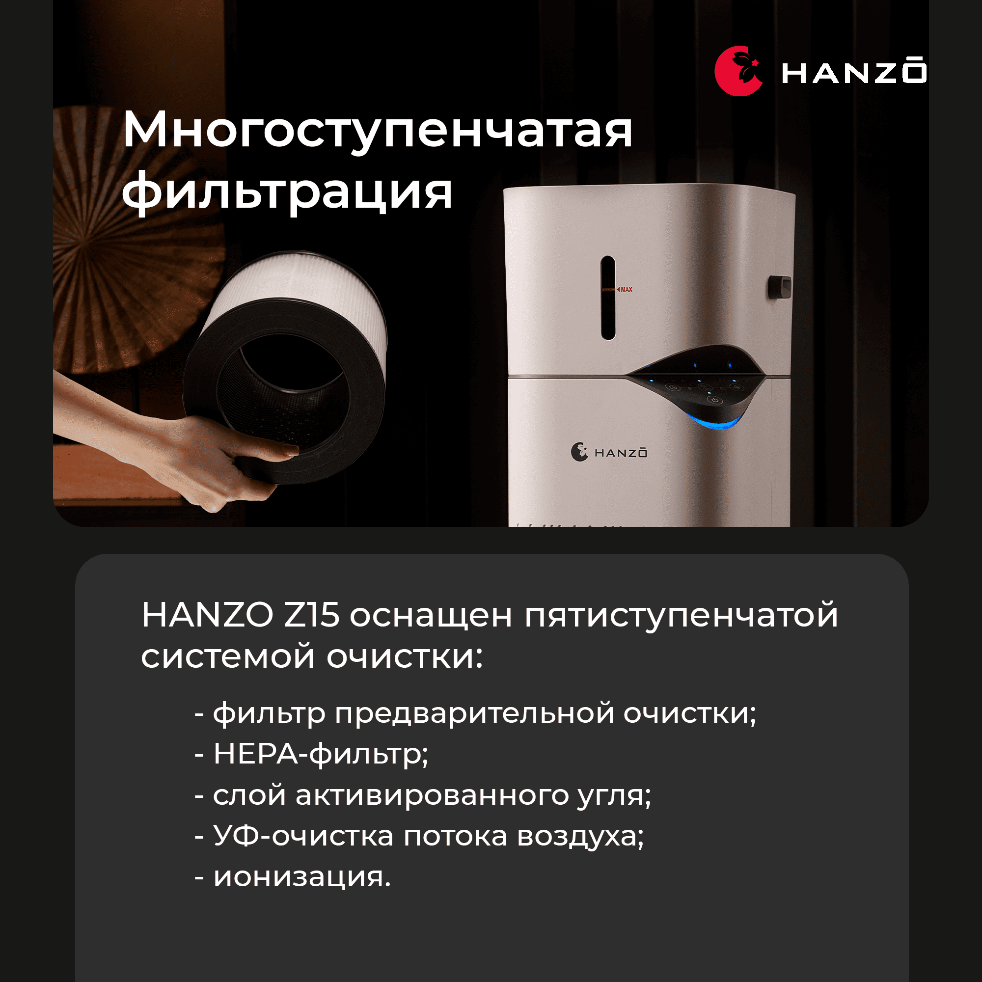 Очиститель воздуха с увлажнителем HANZO Hanzo Z15 - фото 6
