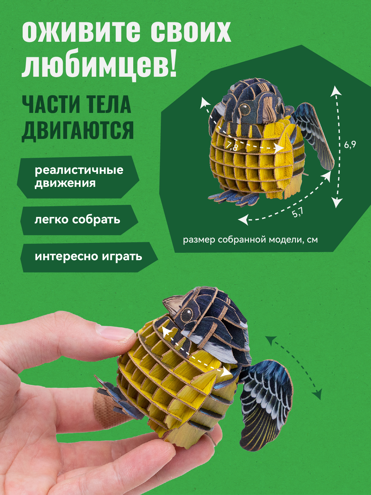Картонный 3д пазл конструктор Makebug Синица MB-D-0003 - фото 3
