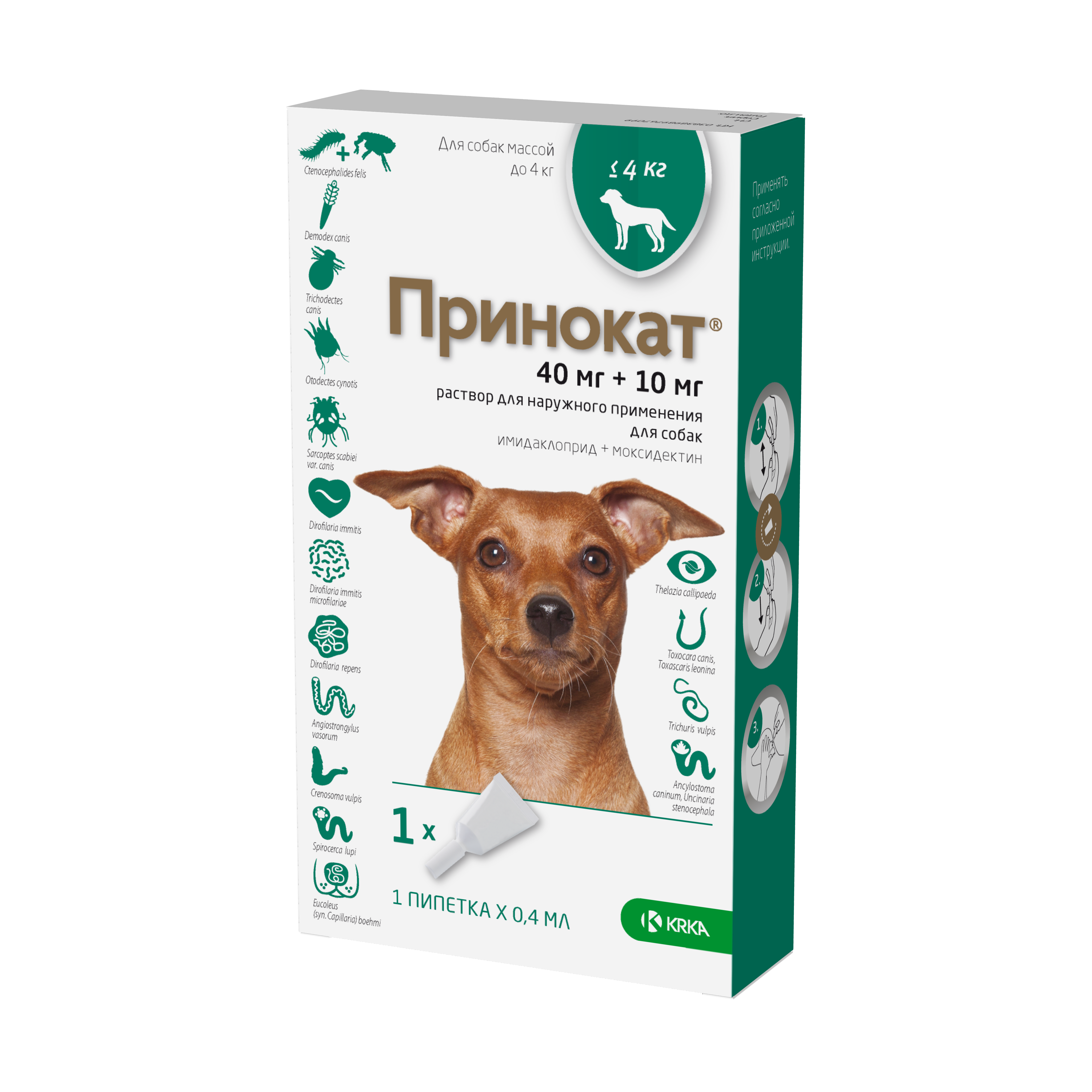 Капли на холку KRKA Принокат для собак до 4кг 40мг - фото 1