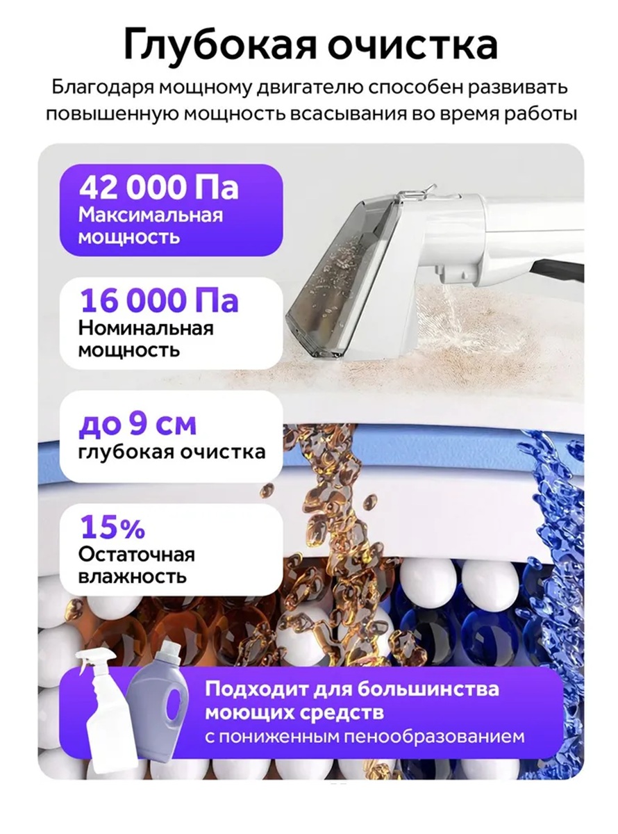 Пылесос моющий для чистки мебели, ковров CASTLELADY диванов, химчистка для дома и салона автомобиля, 4 насадки 42000 Па - фото 3