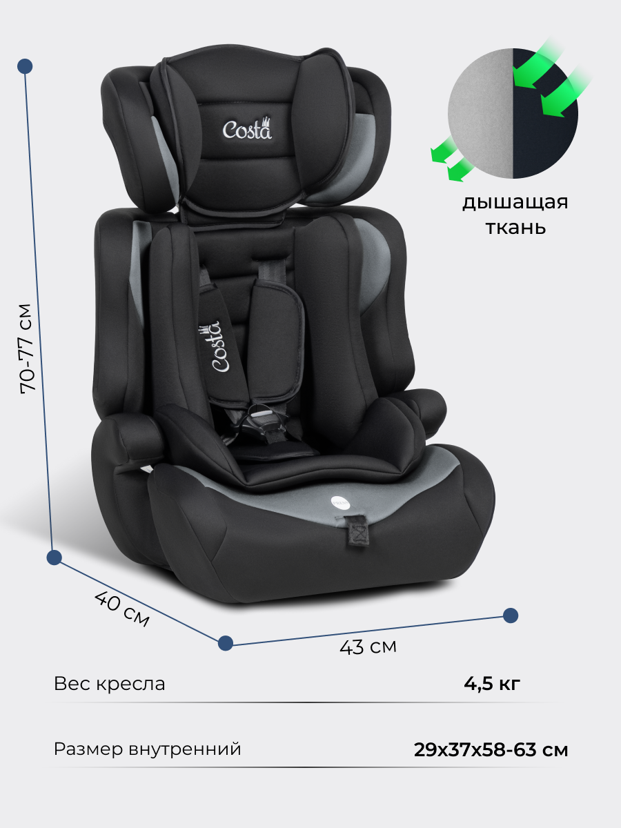 Автокресло Costa HC-01 1/2/3 (9-36 кг) серый - фото 6